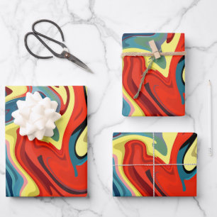 Levendige Abstracte stroom met gele en rode hoogte Inpakpapier Vel