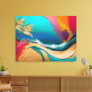 Levendige Abstracte Tropische Strand Scène Canvas Afdruk