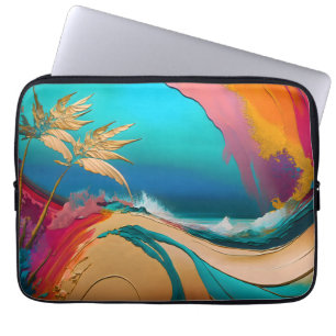 Levendige Abstracte Tropische Strand Scène Laptop Sleeve
