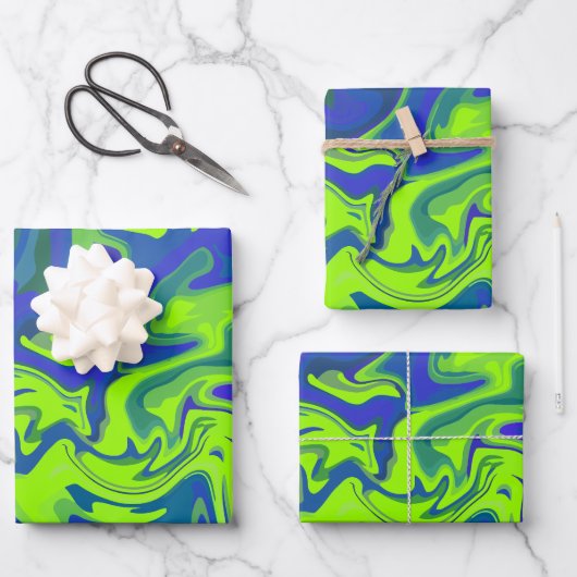 Levendige Abstracte wervelingen in groen en blauw Inpakpapier Vel (Voorkant)