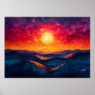 Levendige Abstracte Zonsondergang Over Rollende Go Poster