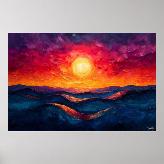 Levendige Abstracte zonsondergang over Rolling Wav Poster (Voorkant)