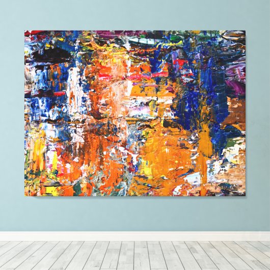 Levendige abstractie - Olieschilderchaos op het pa Canvas Afdruk (Insitu (Houten vloer))