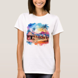Levendige Afrikaanse dorp aquarel schilderij T-shirt