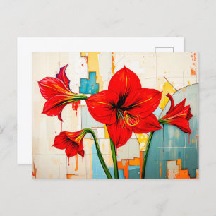 Levendige Amaryllis in Abstracte stijl Feestdagenkaart