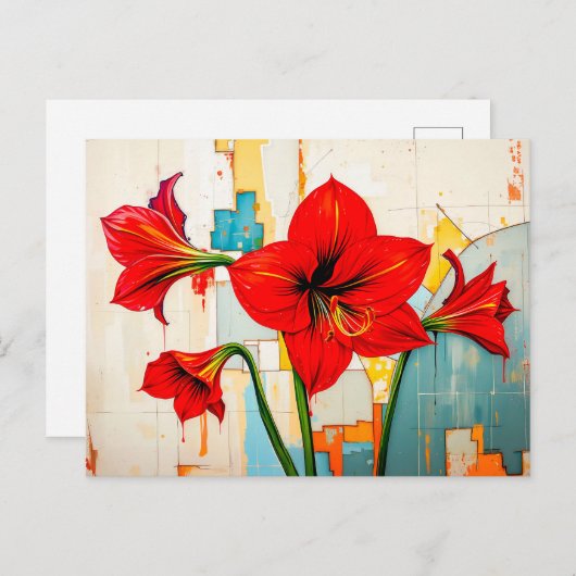 Levendige Amaryllis in Abstracte stijl Feestdagenkaart (Voorkant / Achterkant)