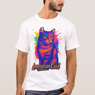 Levendige Amerikaanse Curl Cat Pop Art Illustratio T-shirt