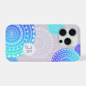 Levendige Aqua Blue Random Mandala op Roze Monogra iPhone Hoesje (Achterkant horizontaal)