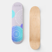 Levendige Aqua Blue Random Mandala op Roze Naam to Skateboard (Voorkant)