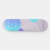 Levendige Aqua Blue Random Mandala op Roze Naam to Skateboard (Horizontaal)