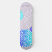 Levendige Aqua Blue Random Mandala op Roze Naam to Skateboard (Voorkant)