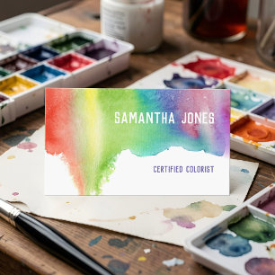Levendige Aquarel Kleurrijke Kapsalon Regenboog Visitekaartje