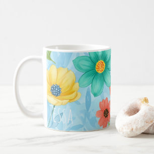 Levendige Aquarel Tuin Bloemige Pastel Botanisch Koffiemok