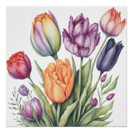 Levendige Aquarel Tulpenboeket  Perfect Poster