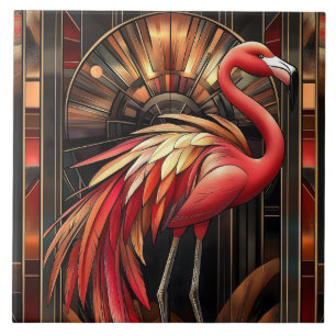 Levendige Art Deco Flamingo illustratie Tegeltje