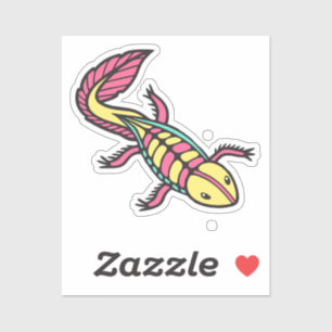 Levendige axolotl plat roze geel en turquoise sticker