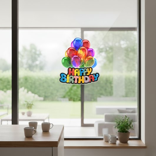 Levendige ballon Happy Birthday Window Cling Raamsticker