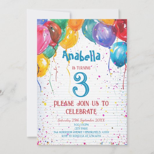 Levendige ballonnen in aangepaste foto verjaardags kaart (Voorkant)