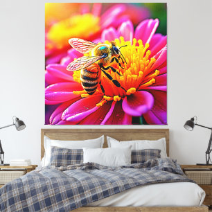 Levendige bij op Bloom Design Canvas Afdruk