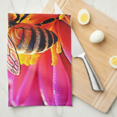 Levendige bij op Bloom Design Theedoek (Quarter Fold)