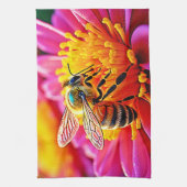 Levendige bij op Bloom Design Theedoek (Verticaal)