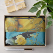 Levendige Blauw Geel Bloemen Vogelkooi Pet Decoupa Tissuepapier (Geschenk)