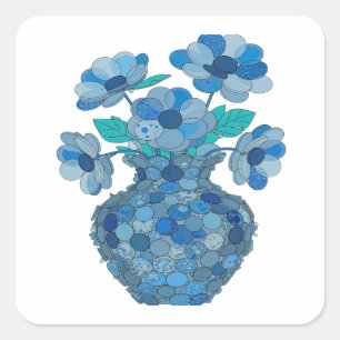 Levendige Blauwe BLAUWE BLOEMEN IN Vinyl Stijl Vierkante Sticker