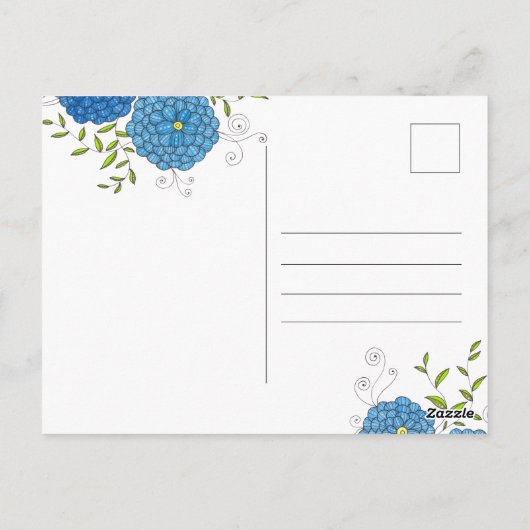 Levendige Blauwe Bloemen en Groene Bladeren Moeder Briefkaart (Achterkant)