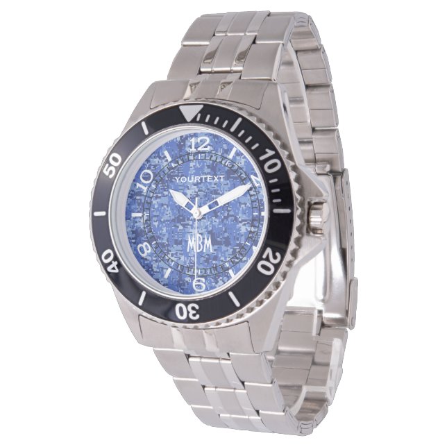 Levendige blauwe digitale camo camouflage wijzerpl horloge (Gekanteld)