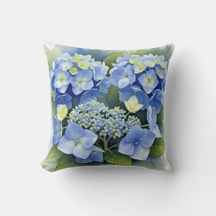 Levendige Blauwe Hortensia Aquarel Decoratie Kussen