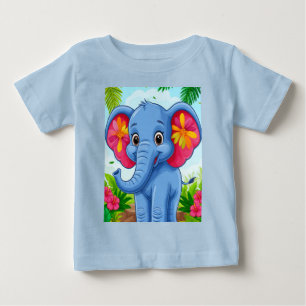 Levendige Blauwe Olifant Cartoon in Tropische Jung
