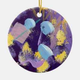 Levendige blauwe, paarse en gele abstracte kunst keramisch ornament