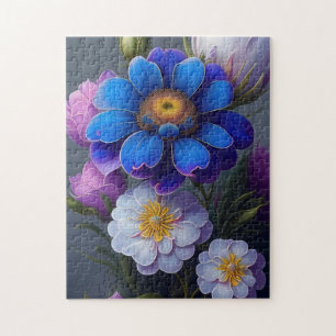 Levendige Blauwe, Paarse Fantasy Tuinbloemen Legpuzzel