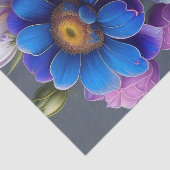 Levendige Blauwe, Paarse Fantasy Tuinbloemen Tissuepapier (Detail)