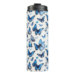 Levendige blauwe vlinders thermosbeker