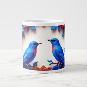 Levendige Blauwe Vogels Rustend Tussen Kleurrijke Extra Grote Beker