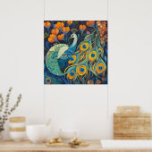 Levendige Blauwe waterkleur Peacock Poster (Keuken)