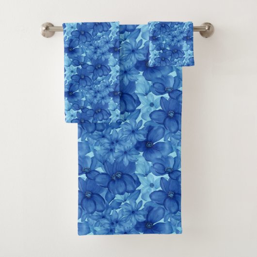 Levendige Blauwe Waterverf Bloemen Handdoek Set (Insitu)