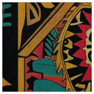 Levendige Blauwgroen "Aztec Dream" Artistic Linen Stof