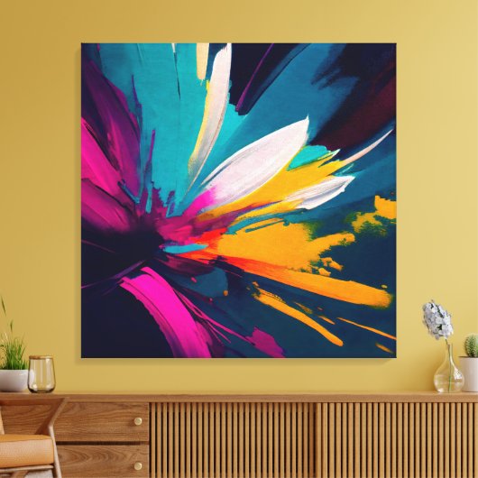 Levendige Bloei – Explosieve Abstracte Bloemenergi Canvas Afdruk (Insitu (Woonkamer))