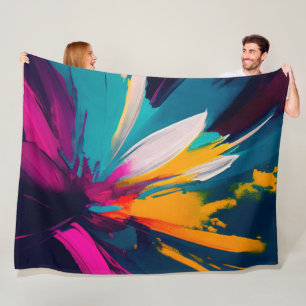 Levendige Bloei – Explosieve Abstracte Bloemenergi Fleece Deken