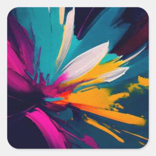 Levendige Bloei – Explosieve Abstracte Bloemige En Vierkante Sticker
