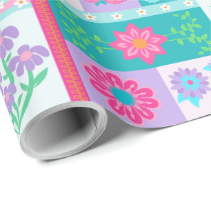 Levendige Bloeiende Bloemen Ontwerp Cadeaupapier