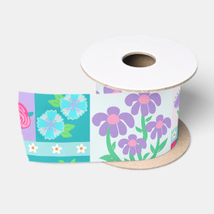 Levendige Bloeiende Bloemen Ontwerp Lint