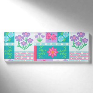 Levendige Bloeiende Bloemen Ontwerp Naambadge