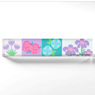 Levendige Bloeiende Bloemen Ontwerp Naambordje