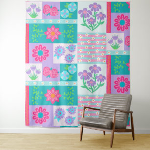 Levendige Bloeiende Bloemen Ontwerp Wandkleed