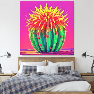 Levendige bloeiende cactus canvas afdruk