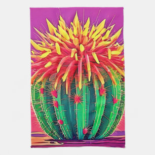 Levendige bloeiende cactus theedoek