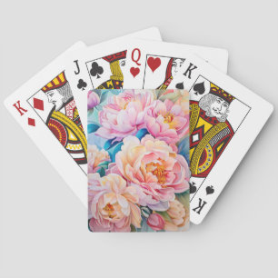 Levendige bloeiende pioenen in zachte pastel pokerkaarten